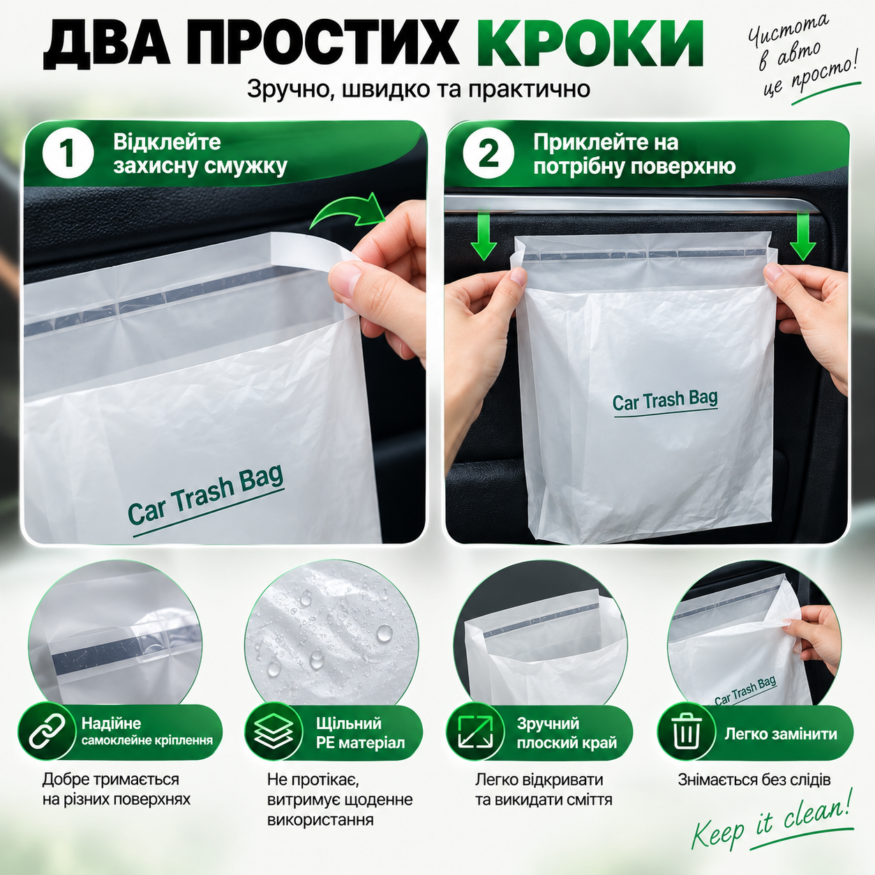 Як прикріпити самоклейний пакет Car Trash Bag